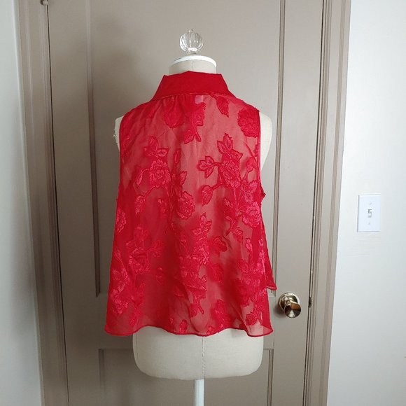 Retro 90s/Y2K Sheer Floral Lace & Satin Cropped Blouse Size M - Picture 3 of 8